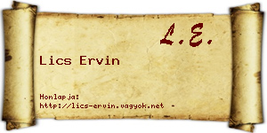 Lics Ervin névjegykártya